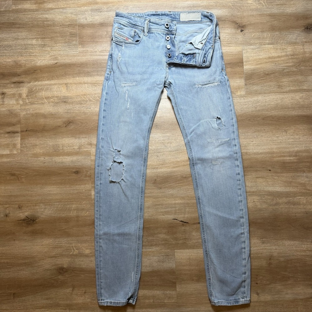 Diesel Sleenker Jeans Men 28x32 Blue Slim Skinny Stretch Light Wash Thrash 086AT - Picture 1 of 16